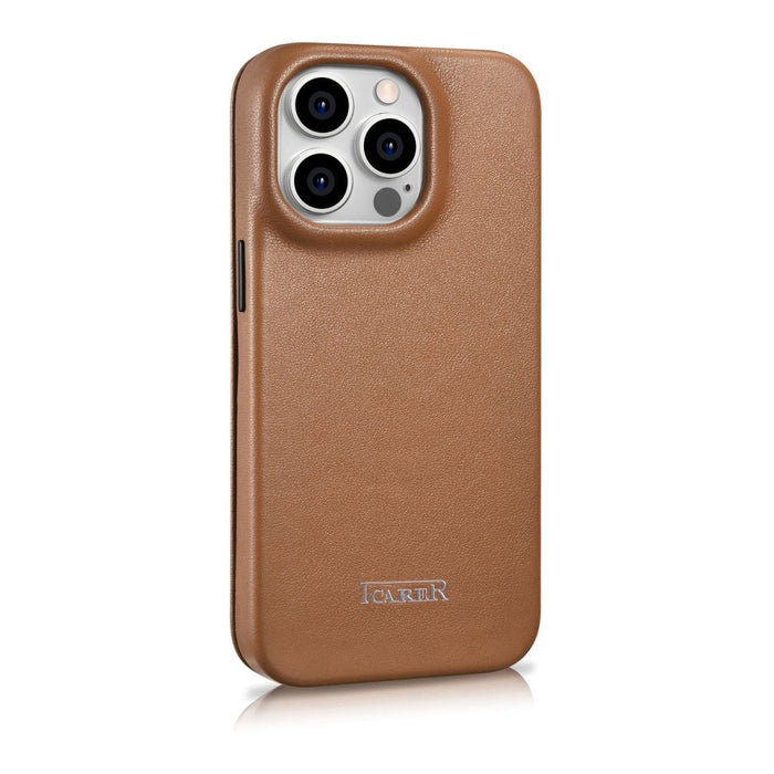 Флип Кейс от естествена кожа iCarer CE Premium за iPhone 14 Pro, магнитен, съвместим с MagSafe, Кафяв (WMI14220714-BN)