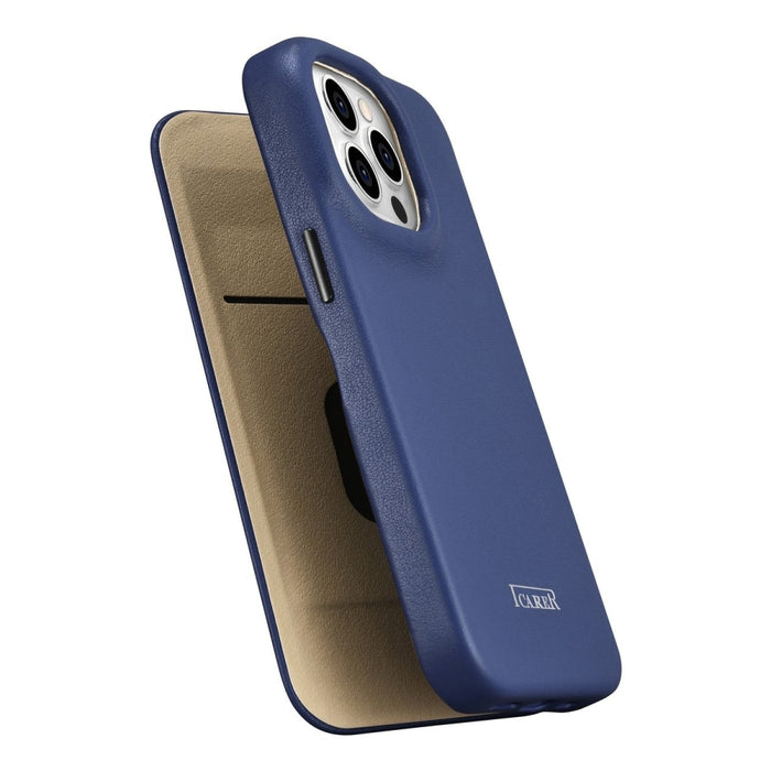 Флип Кейс от естествена кожа iCarer CE Premium за iPhone 14 Pro, магнитен, съвместим с MagSafe, Син (WMI14220714-BU)