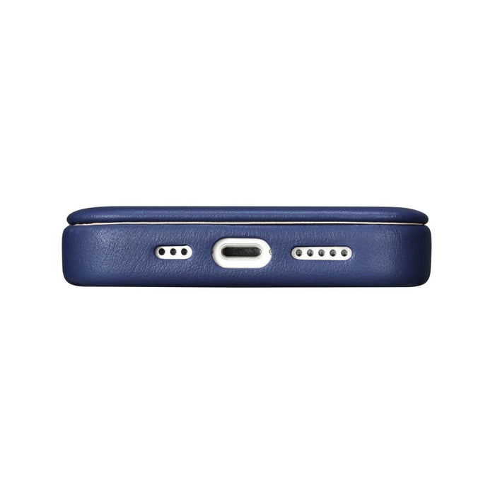 Флип Кейс от естествена кожа iCarer CE Premium за iPhone 14 Pro, магнитен, съвместим с MagSafe, Син (WMI14220714-BU)