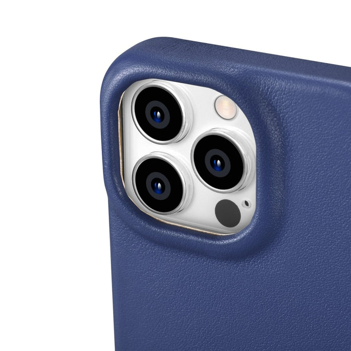 Флип Кейс от естествена кожа iCarer CE Premium за iPhone 14 Pro, магнитен, съвместим с MagSafe, Син (WMI14220714-BU)