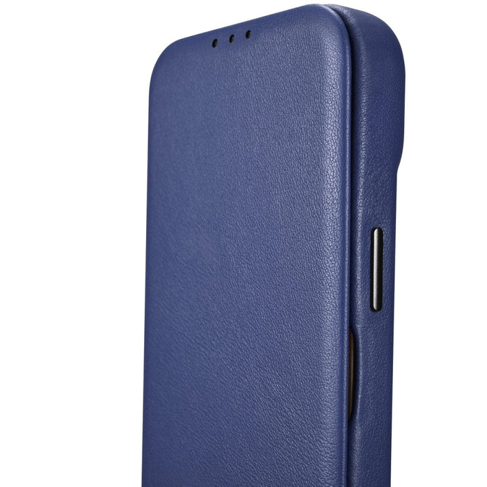 Флип Кейс от естествена кожа iCarer CE Premium за iPhone 14 Pro, магнитен, съвместим с MagSafe, Син (WMI14220714-BU)