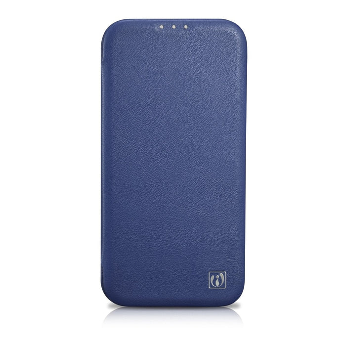 Флип Кейс от естествена кожа iCarer CE Premium за iPhone 14 Pro, магнитен, съвместим с MagSafe, Син (WMI14220714-BU)