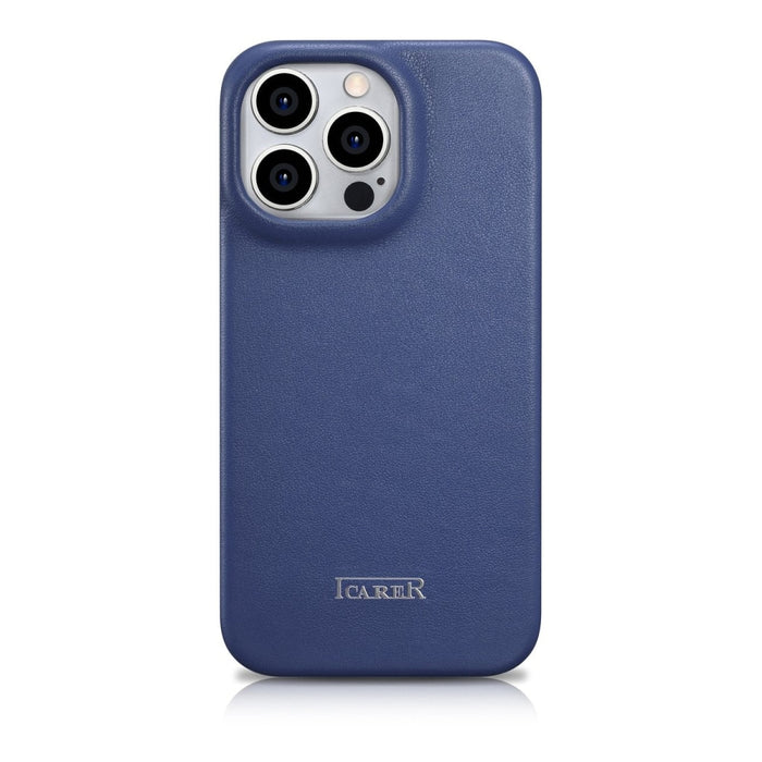 Флип Кейс от естествена кожа iCarer CE Premium за iPhone 14 Pro, магнитен, съвместим с MagSafe, Син (WMI14220714-BU)