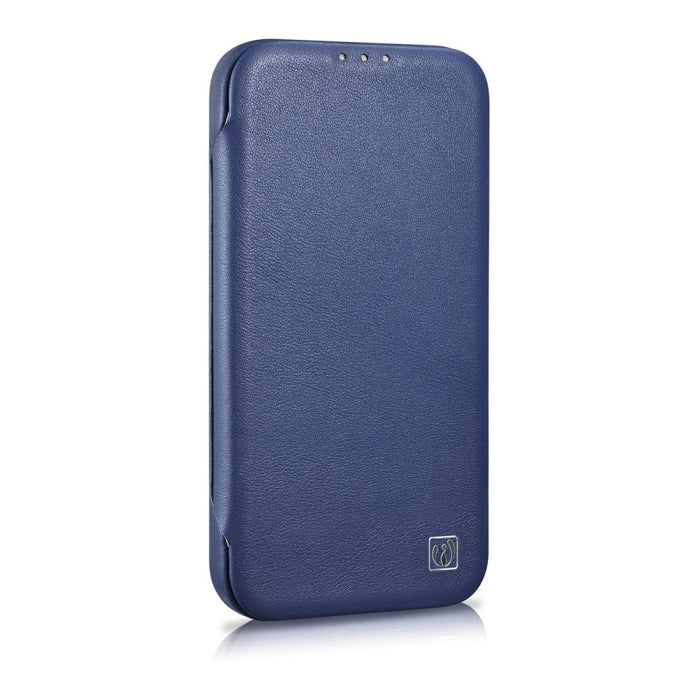 Флип Кейс от естествена кожа iCarer CE Premium за iPhone 14 Pro, магнитен, съвместим с MagSafe, Син (WMI14220714-BU)