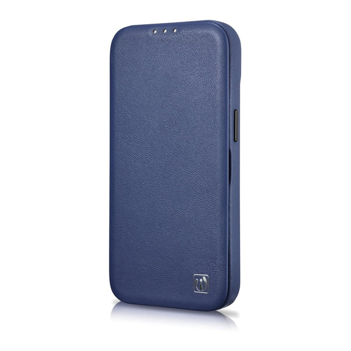 Флип Кейс от естествена кожа iCarer CE Premium за iPhone 14 Pro, магнитен, съвместим с MagSafe, Син (WMI14220714-BU)
