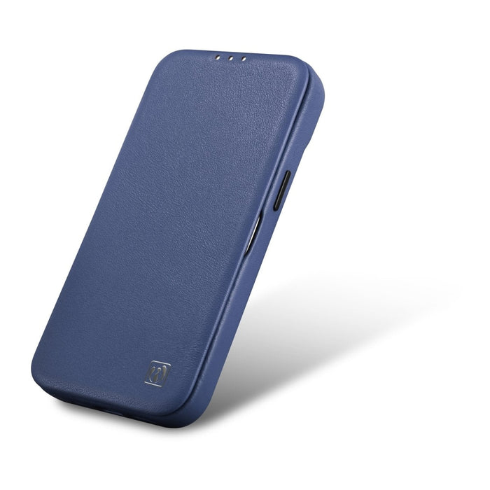 Флип Кейс от естествена кожа iCarer CE Premium за iPhone 14 Pro, магнитен, съвместим с MagSafe, Син (WMI14220714-BU)