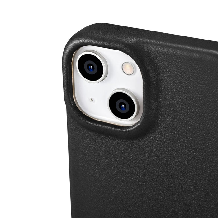 Флип Кейс от естествена кожа iCarer CE Premium за iPhone 14 Plus, магнитен, съвместим с MagSafe, Черен (WMI14220715-BK)