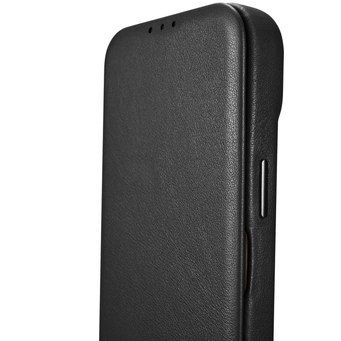 Флип Кейс от естествена кожа iCarer CE Premium за iPhone 14 Plus, магнитен, съвместим с MagSafe, Черен (WMI14220715-BK)