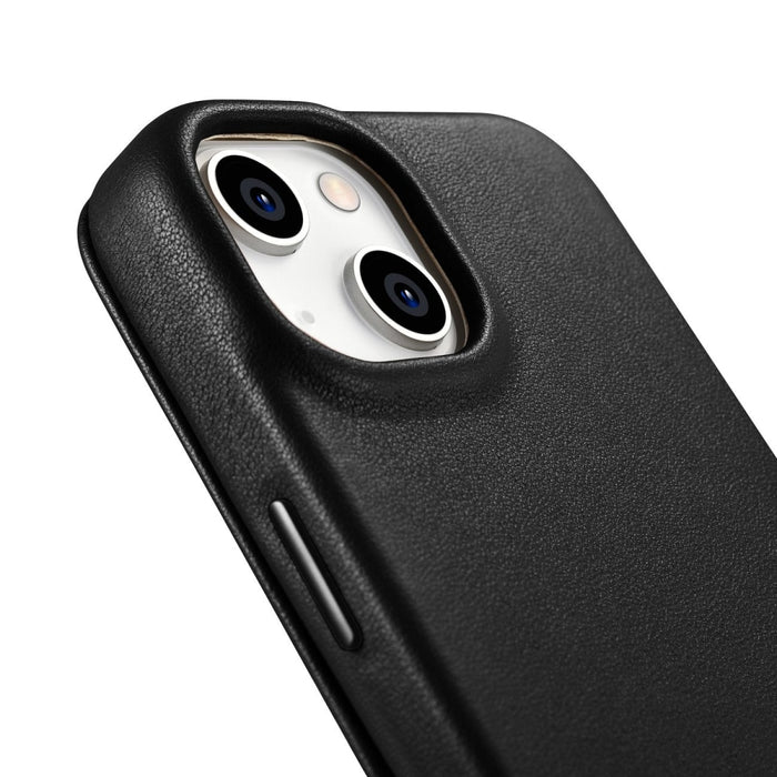 Флип Кейс от естествена кожа iCarer CE Premium за iPhone 14 Plus, магнитен, съвместим с MagSafe, Черен (WMI14220715-BK)