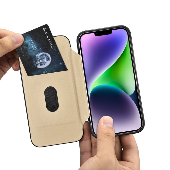 Флип Кейс от естествена кожа iCarer CE Premium за iPhone 14 Plus, магнитен, съвместим с MagSafe, Черен (WMI14220715-BK)