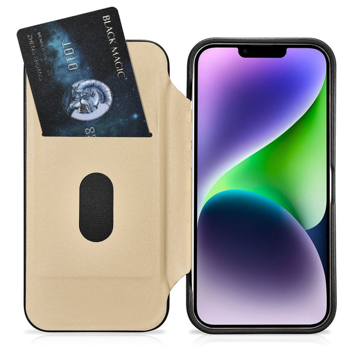 Флип Кейс от естествена кожа iCarer CE Premium за iPhone 14 Plus, магнитен, съвместим с MagSafe, Черен (WMI14220715-BK)