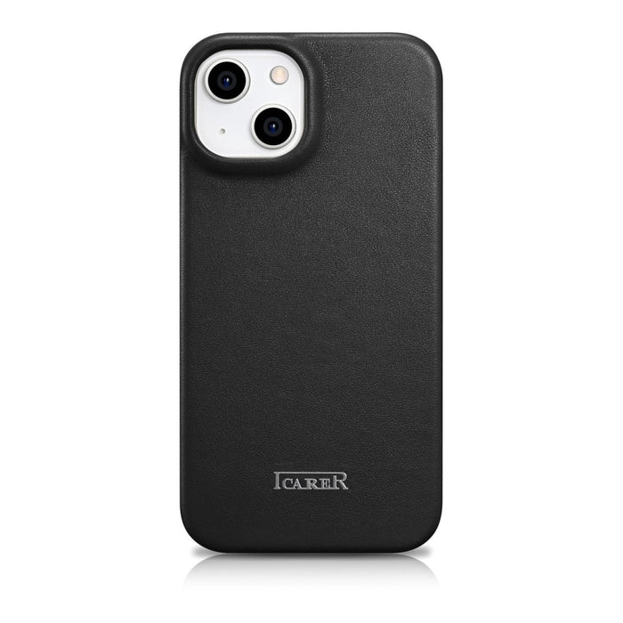 Флип Кейс от естествена кожа iCarer CE Premium за iPhone 14 Plus, магнитен, съвместим с MagSafe, Черен (WMI14220715-BK)