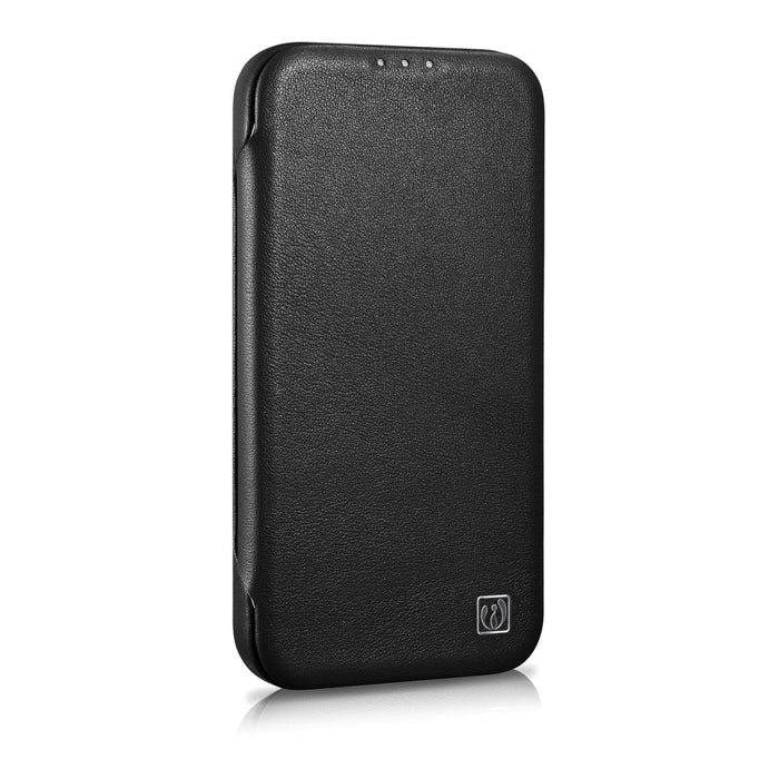Флип Кейс от естествена кожа iCarer CE Premium за iPhone 14 Plus, магнитен, съвместим с MagSafe, Черен (WMI14220715-BK)