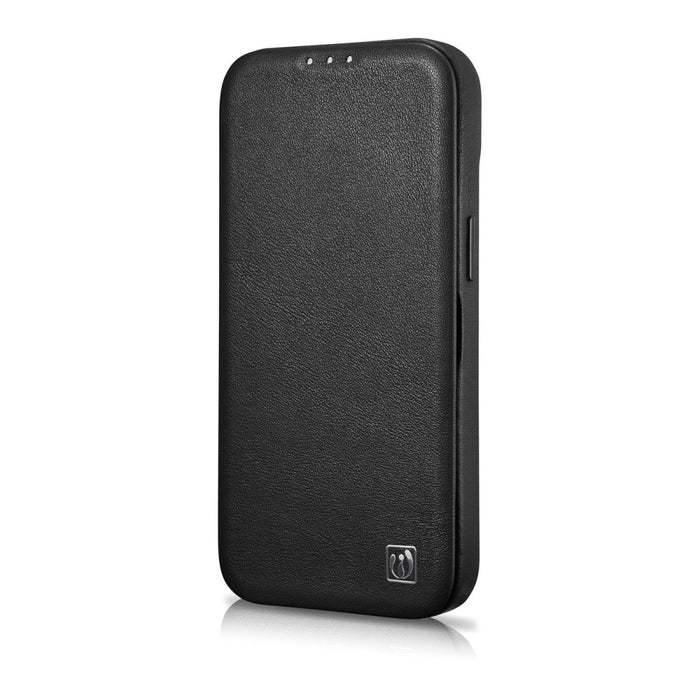 Флип Кейс от естествена кожа iCarer CE Premium за iPhone 14 Plus, магнитен, съвместим с MagSafe, Черен (WMI14220715-BK)