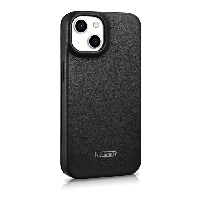 Флип Кейс от естествена кожа iCarer CE Premium за iPhone 14 Plus, магнитен, съвместим с MagSafe, Черен (WMI14220715-BK)