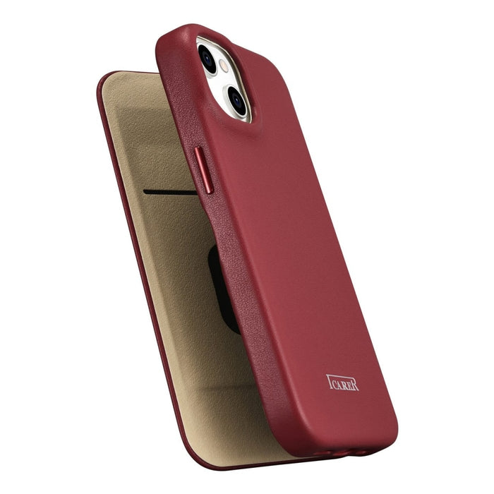 Флип Кейс от естествена кожа iCarer CE Premium за iPhone 14 Plus, магнитен, съвместим с MagSafe, Червен (WMI14220715-RD)