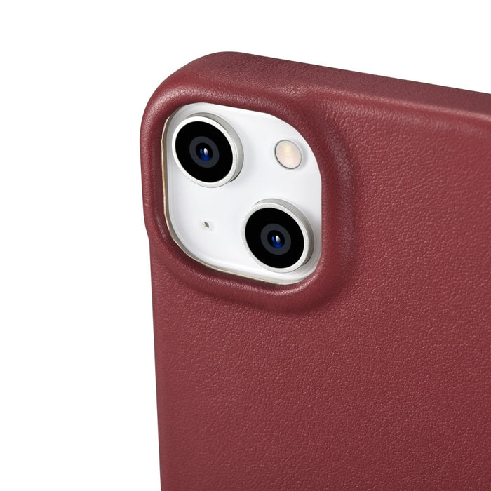 Флип Кейс от естествена кожа iCarer CE Premium за iPhone 14 Plus, магнитен, съвместим с MagSafe, Червен (WMI14220715-RD)