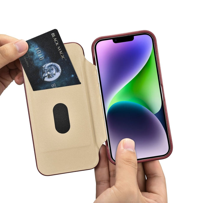 Флип Кейс от естествена кожа iCarer CE Premium за iPhone 14 Plus, магнитен, съвместим с MagSafe, Червен (WMI14220715-RD)