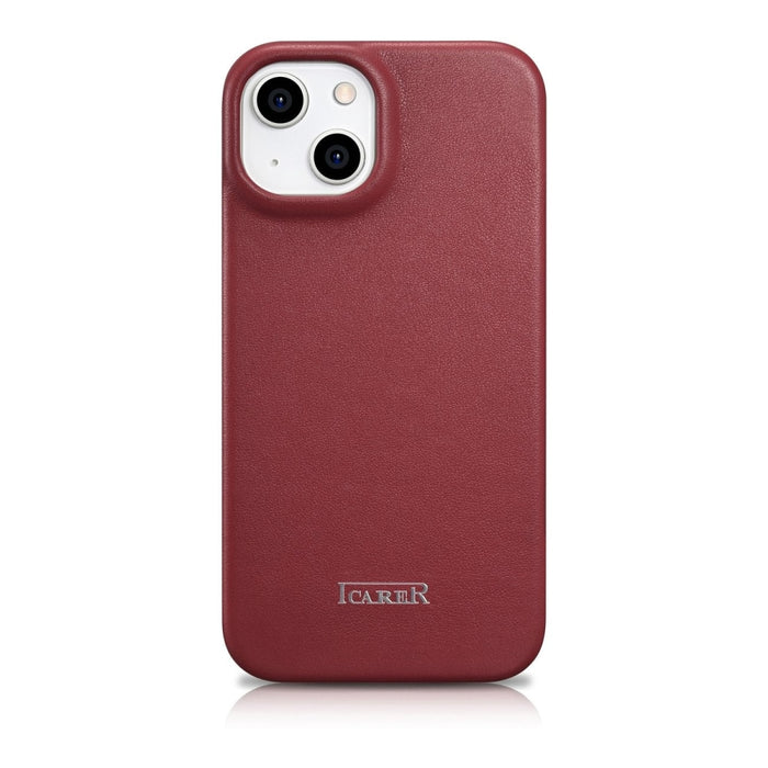 Флип Кейс от естествена кожа iCarer CE Premium за iPhone 14 Plus, магнитен, съвместим с MagSafe, Червен (WMI14220715-RD)