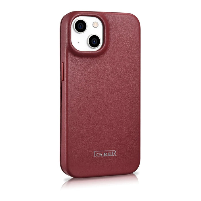 Флип Кейс от естествена кожа iCarer CE Premium за iPhone 14 Plus, магнитен, съвместим с MagSafe, Червен (WMI14220715-RD)