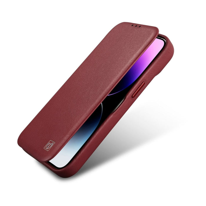 Флип Кейс от естествена кожа iCarer CE Premium за iPhone 14 Plus, магнитен, съвместим с MagSafe, Червен (WMI14220715-RD)