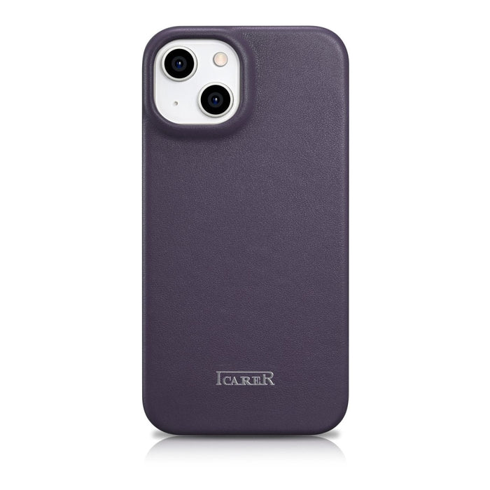 Флип Кейс от естествена кожа iCarer CE Premium за iPhone 14 Plus, магнитен, съвместим с MagSafe, Тъмнолилав (WMI14220715-DP)