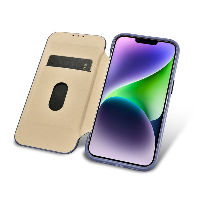 Флип Кейс от естествена кожа iCarer CE Premium за iPhone 14 Plus, магнитен, съвместим с MagSafe, Светлолилав (WMI14220715-LP)