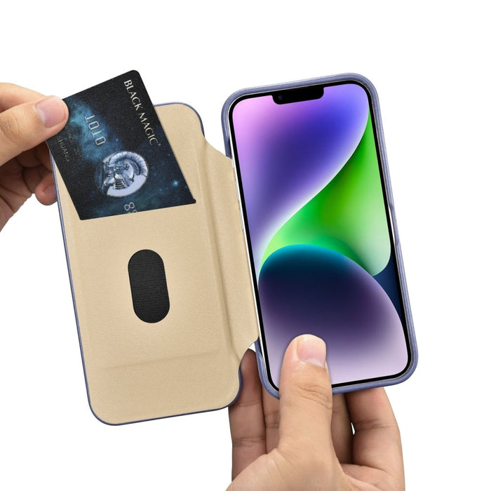 Флип Кейс от естествена кожа iCarer CE Premium за iPhone 14 Plus, магнитен, съвместим с MagSafe, Светлолилав (WMI14220715-LP)