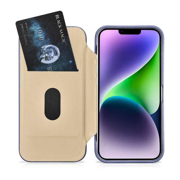 Флип Кейс от естествена кожа iCarer CE Premium за iPhone 14 Plus, магнитен, съвместим с MagSafe, Светлолилав (WMI14220715-LP)