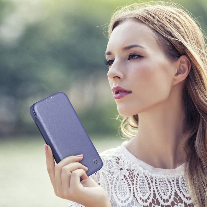Флип Кейс от естествена кожа iCarer CE Premium за iPhone 14 Plus, магнитен, съвместим с MagSafe, Светлолилав (WMI14220715-LP)