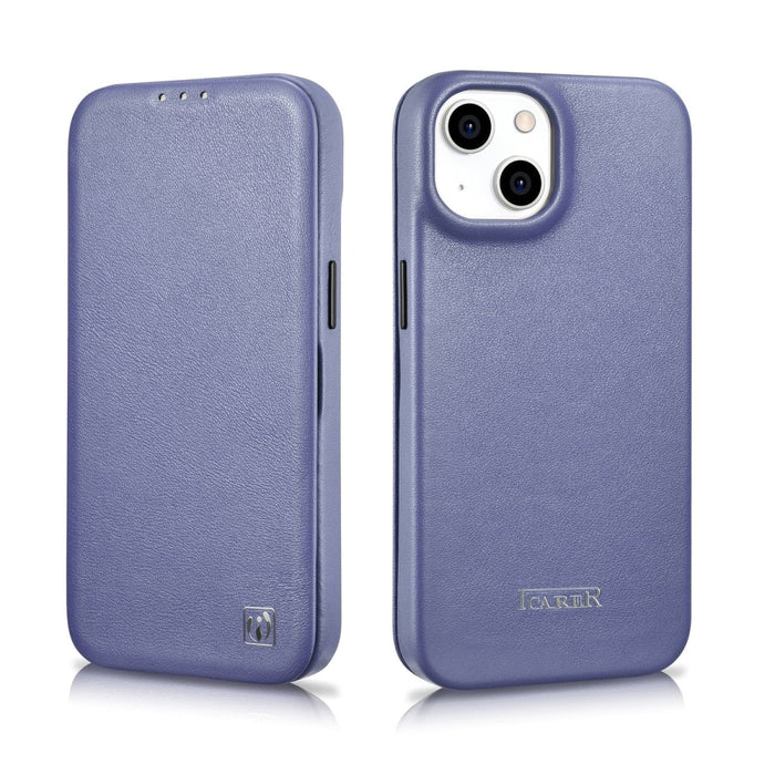 Флип Кейс от естествена кожа iCarer CE Premium за iPhone 14 Plus, магнитен, съвместим с MagSafe, Светлолилав (WMI14220715-LP)