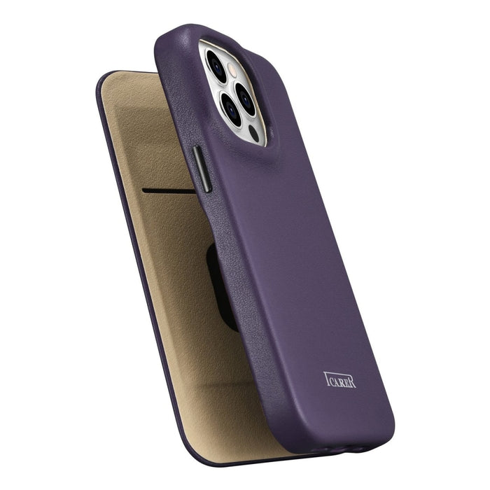 Флип Кейс от естествена кожа iCarer CE Premium за iPhone 14 Pro Max, магнитен, съвместим с MagSafe, Тъмнолилав (WMI14220716-DP)