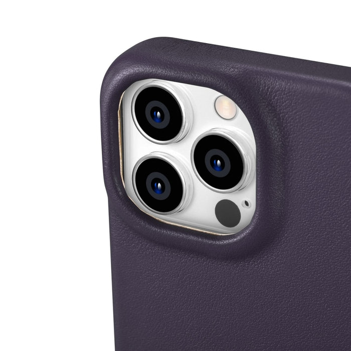 Флип Кейс от естествена кожа iCarer CE Premium за iPhone 14 Pro Max, магнитен, съвместим с MagSafe, Тъмнолилав (WMI14220716-DP)