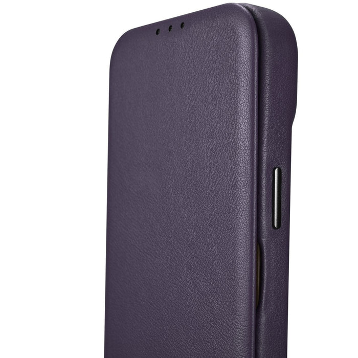 Флип Кейс от естествена кожа iCarer CE Premium за iPhone 14 Pro Max, магнитен, съвместим с MagSafe, Тъмнолилав (WMI14220716-DP)