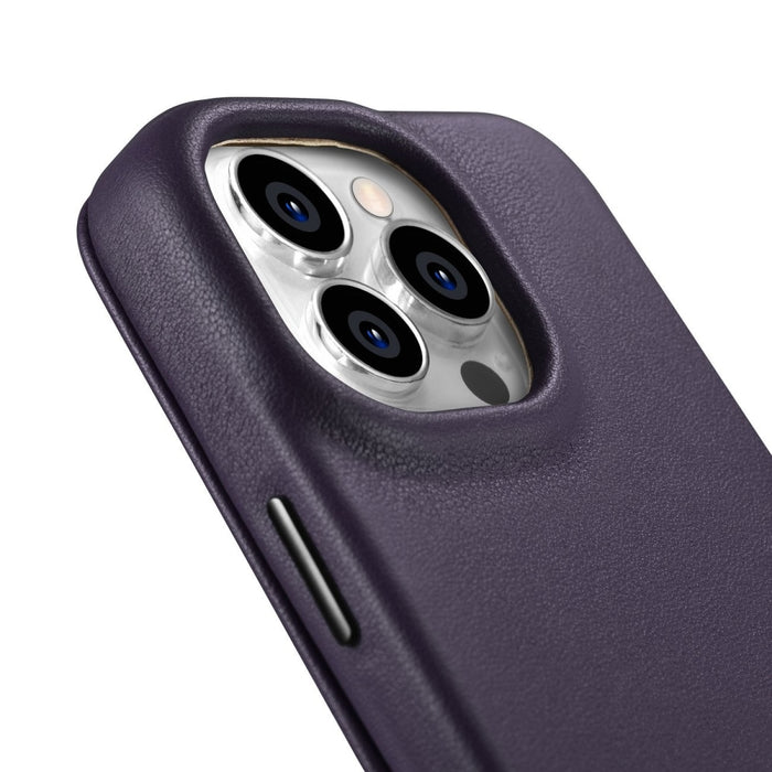 Флип Кейс от естествена кожа iCarer CE Premium за iPhone 14 Pro Max, магнитен, съвместим с MagSafe, Тъмнолилав (WMI14220716-DP)