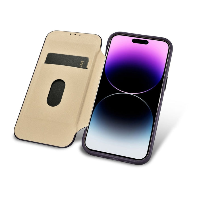 Флип Кейс от естествена кожа iCarer CE Premium за iPhone 14 Pro Max, магнитен, съвместим с MagSafe, Тъмнолилав (WMI14220716-DP)