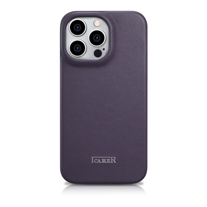 Флип Кейс от естествена кожа iCarer CE Premium за iPhone 14 Pro Max, магнитен, съвместим с MagSafe, Тъмнолилав (WMI14220716-DP)