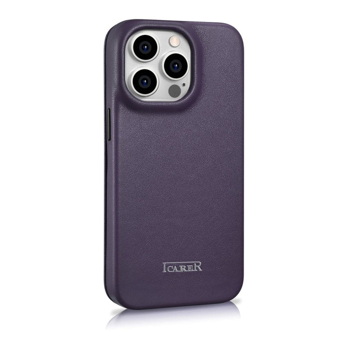 Флип Кейс от естествена кожа iCarer CE Premium за iPhone 14 Pro Max, магнитен, съвместим с MagSafe, Тъмнолилав (WMI14220716-DP)