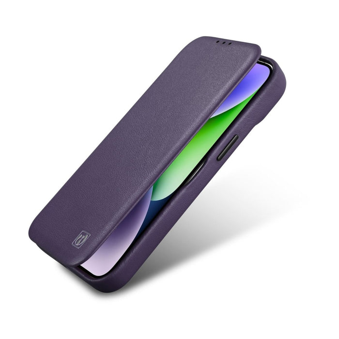 Флип Кейс от естествена кожа iCarer CE Premium за iPhone 14 Pro Max, магнитен, съвместим с MagSafe, Тъмнолилав (WMI14220716-DP)