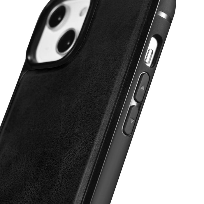 Кейс от естествена кожа iCarer Oil Wax за iPhone 14 (съвместим с MagSafe), Черен (WMI14220717-BK)