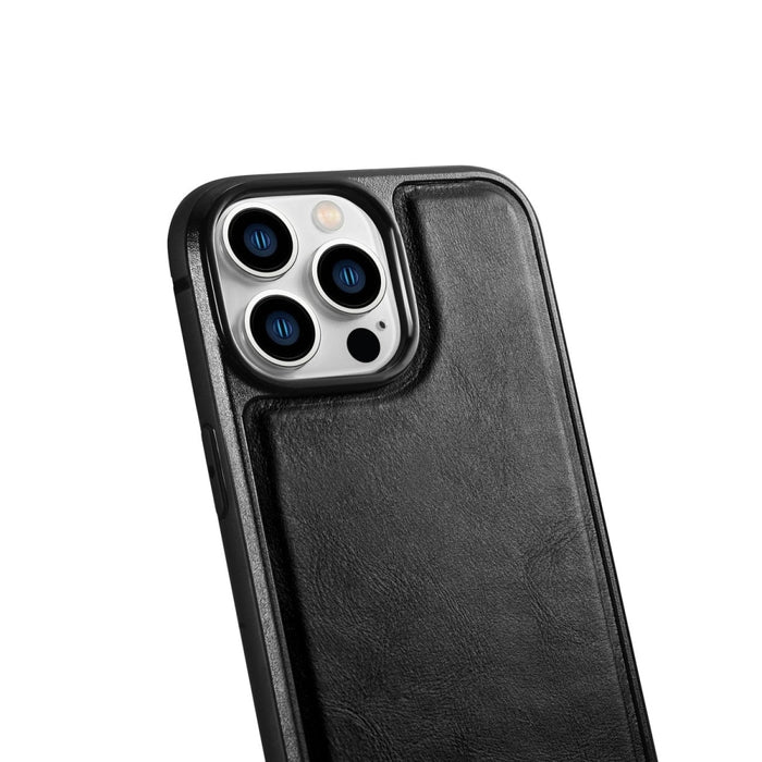 Кейс от естествена кожа iCarer Oil Wax за iPhone 14 Pro (съвместим с MagSafe), Черен (WMI14220718-BK)