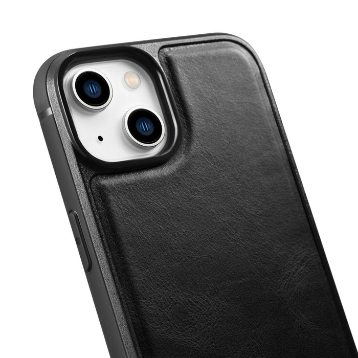 Кейс от естествена кожа iCarer Oil Wax за iPhone 14 Plus (съвместим с MagSafe), Черен (WMI14220719-BK)
