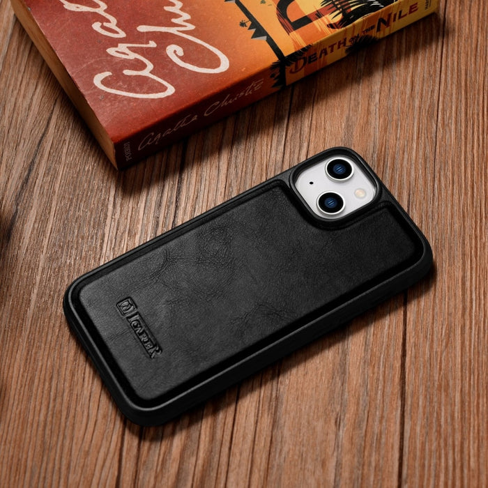 Кейс от естествена кожа iCarer Oil Wax за iPhone 14 Plus (съвместим с MagSafe), Черен (WMI14220719-BK)