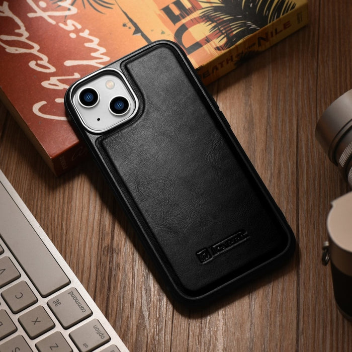 Кейс от естествена кожа iCarer Oil Wax за iPhone 14 Plus (съвместим с MagSafe), Черен (WMI14220719-BK)