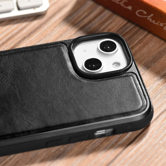 Кейс от естествена кожа iCarer Oil Wax за iPhone 14 Plus (съвместим с MagSafe), Черен (WMI14220719-BK)