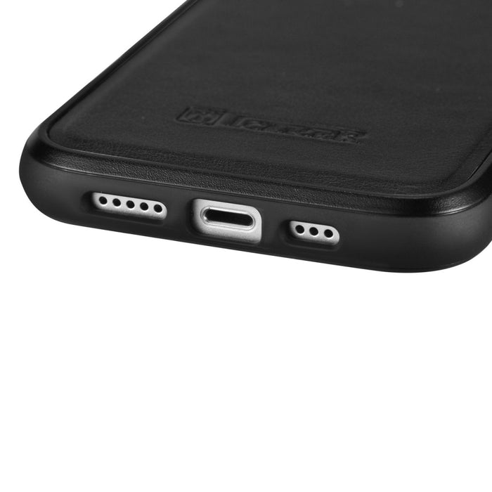 Кейс от естествена кожа iCarer Oil Wax за iPhone 14 Plus (съвместим с MagSafe), Черен (WMI14220719-BK)