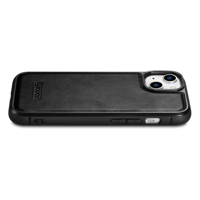 Кейс от естествена кожа iCarer Oil Wax за iPhone 14 Plus (съвместим с MagSafe), Черен (WMI14220719-BK)