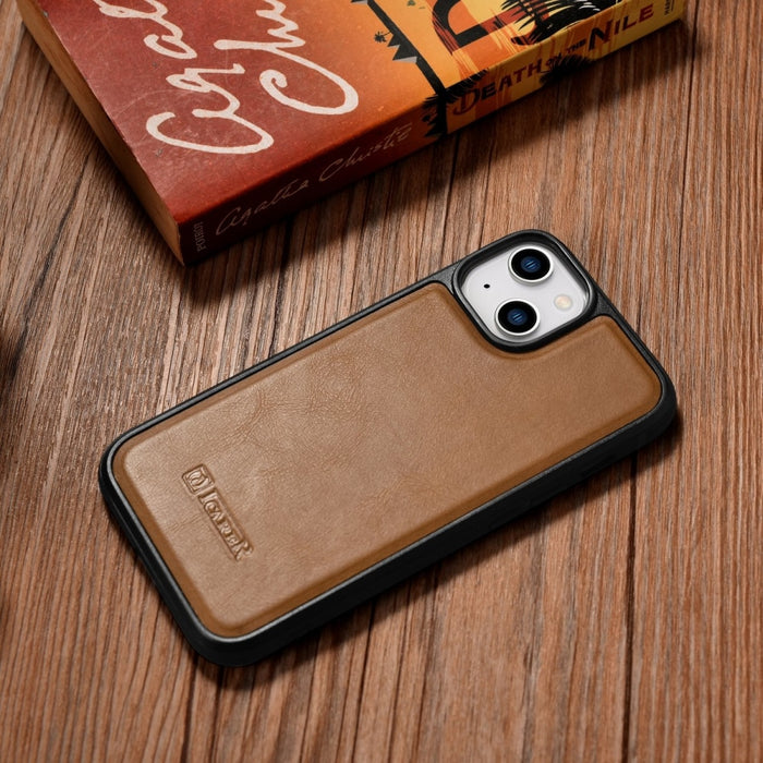 Кейс от естествена кожа iCarer Oil Wax за iPhone 14 Plus (съвместим с MagSafe), Кафяв (WMI14220719-TN)