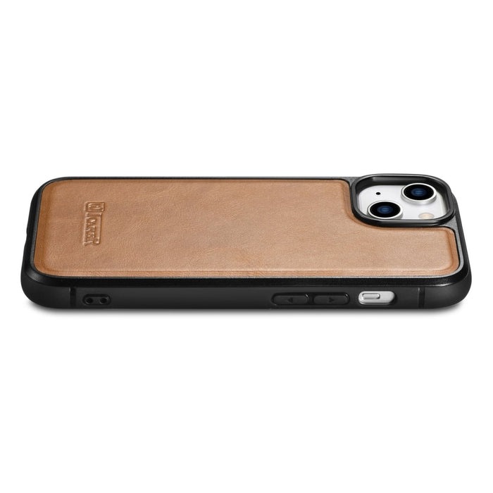 Кейс от естествена кожа iCarer Oil Wax за iPhone 14 Plus (съвместим с MagSafe), Кафяв (WMI14220719-TN)
