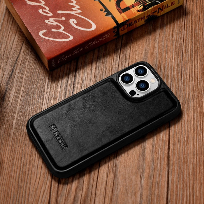 Кейс от естествена кожа iCarer Oil Wax за iPhone 14 Pro Max (съвместим с MagSafe), Черен (WMI14220720-BK)